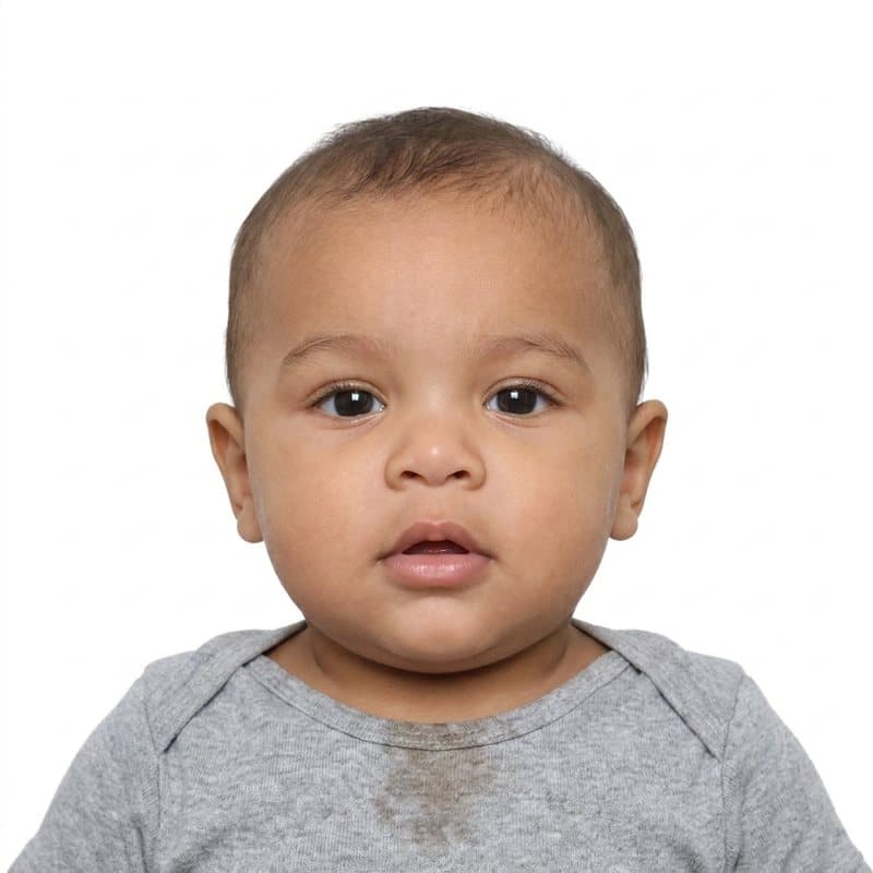 Passport-ready photo of the same baby