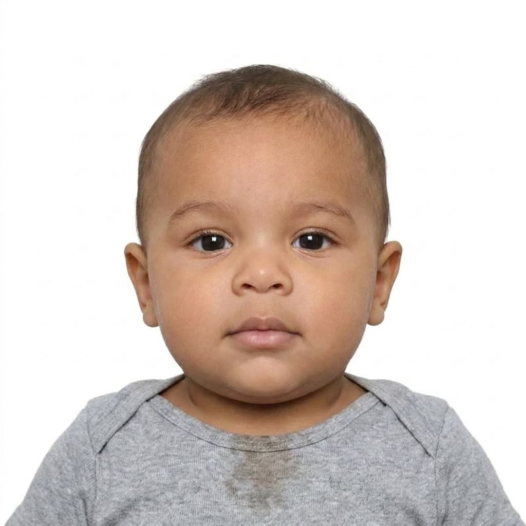 Passport-ready photo of the same baby
