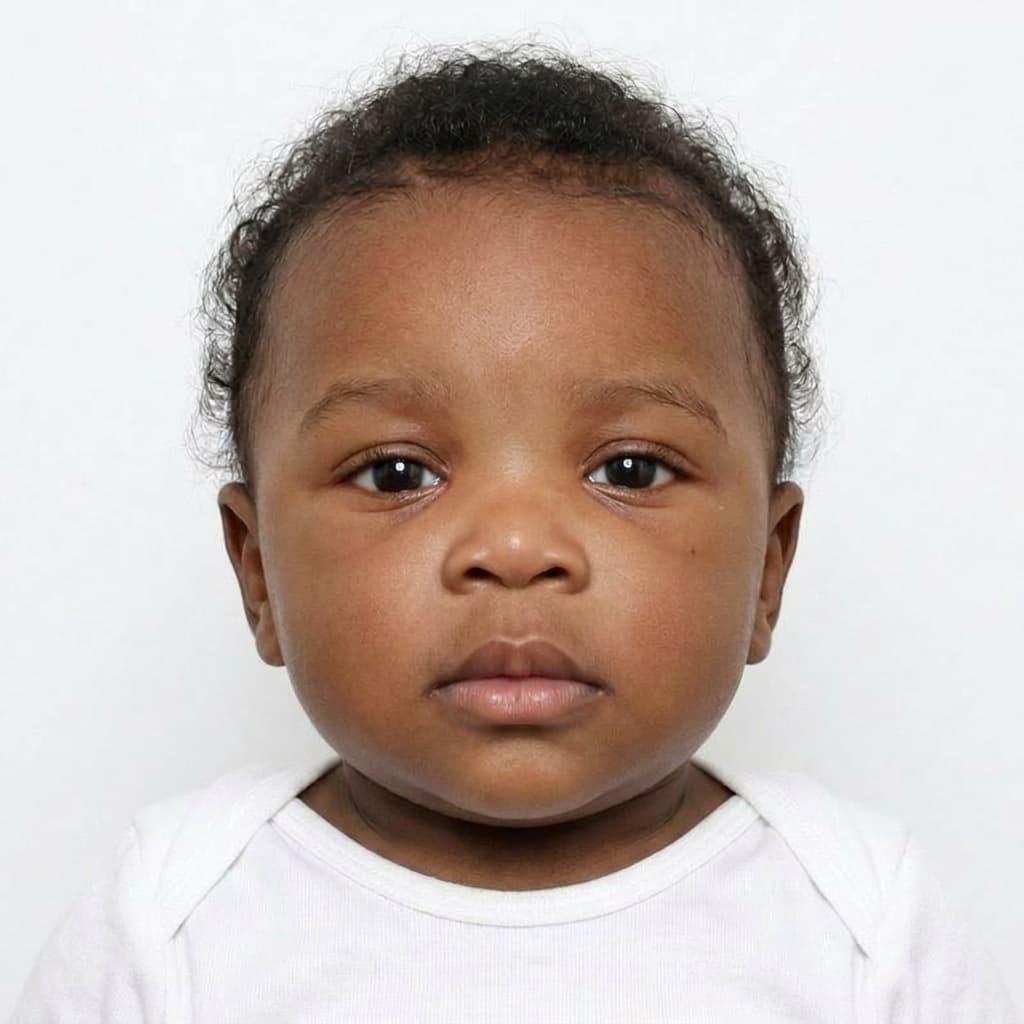 Passport-ready photo of the same baby