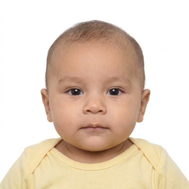 Passport-ready photo of the same baby