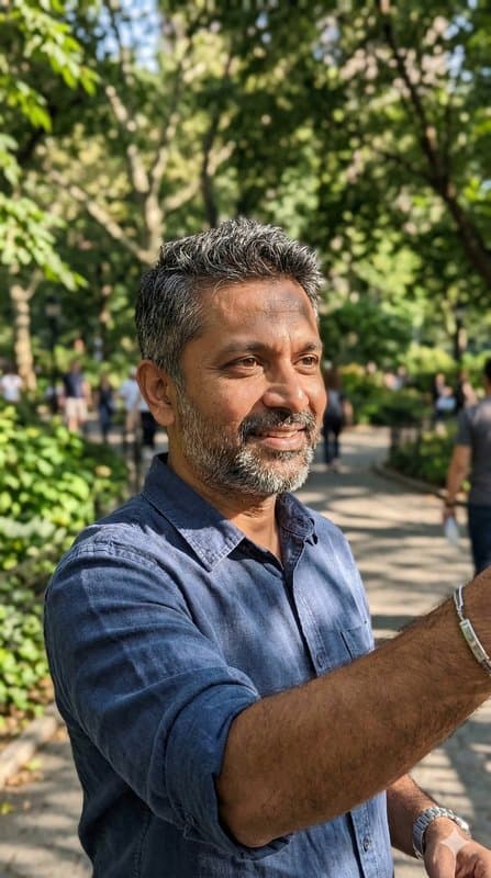Selfie at a park looking sideways