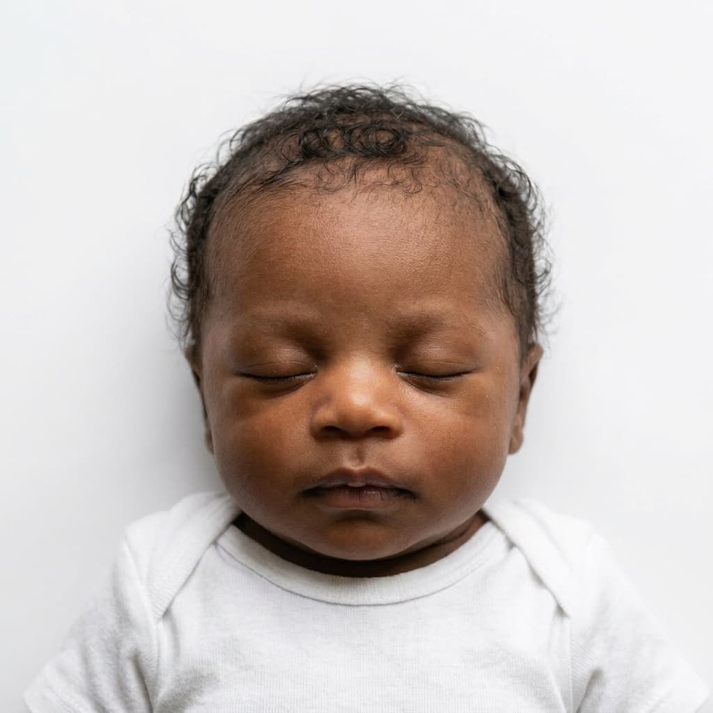 Passport-ready photo of the same newborn