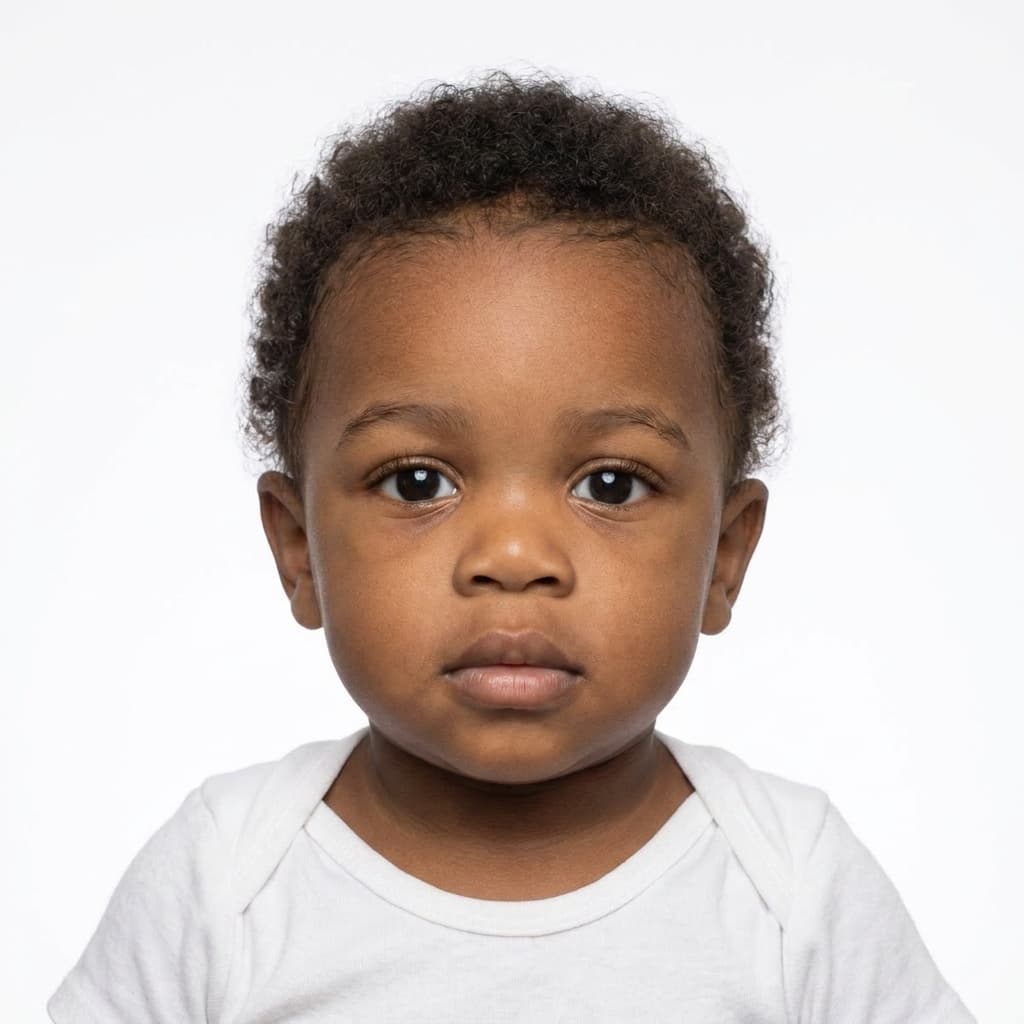 Passport-ready photo of the same toddler