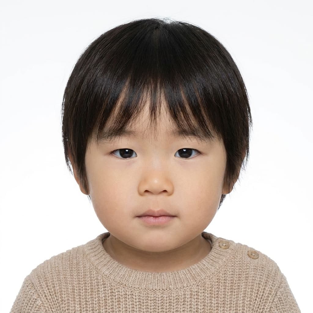 Passport-ready photo of the same toddler