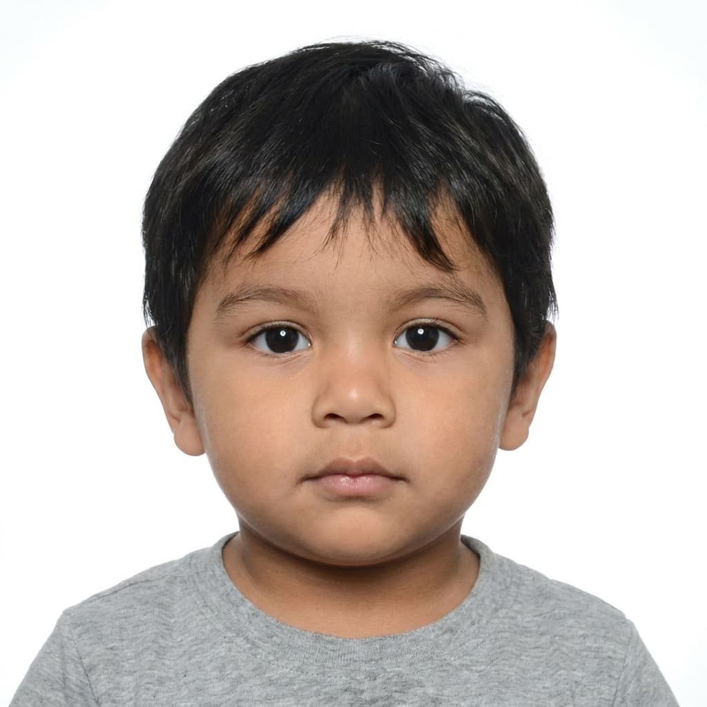 Passport-ready photo of the same toddler